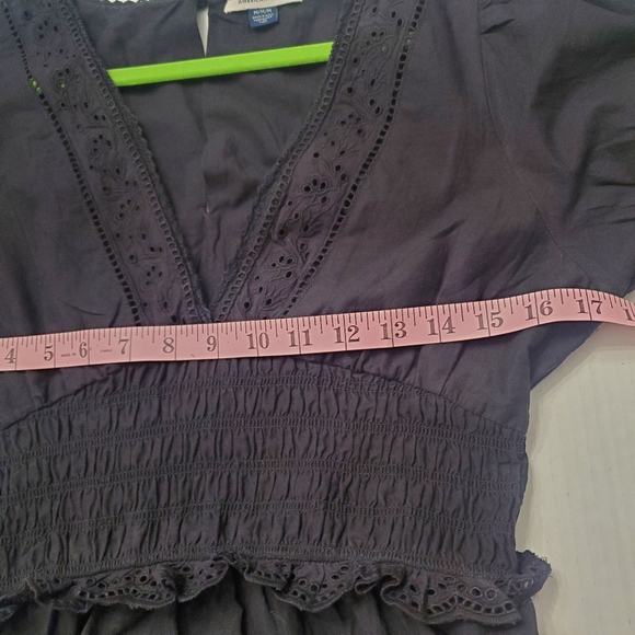 American Eagle Eyelet Tiered Smocked Lined Midi Dress Black Cottagecore NWOT M - Picture 14 of 16